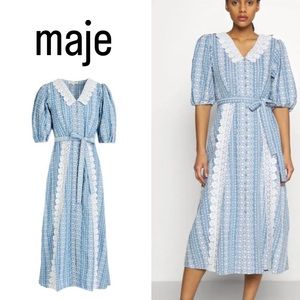 maje ~ Raviana Lace Collar Belted Midi Dress